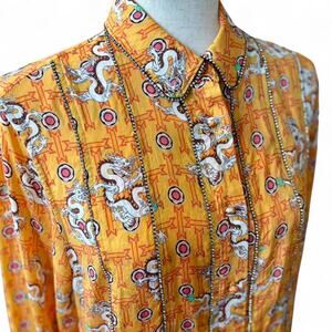 Mukzin orange dragon print tuxedo shirt